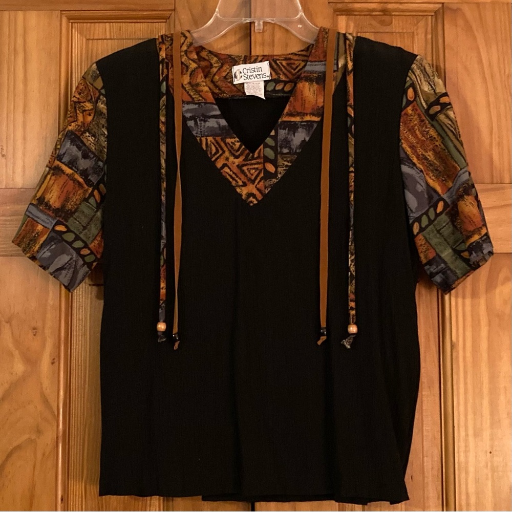 NWOT Cristin Stevens Vintage 80s 90s V Neck Top Blouse Short Sleeve M Medium